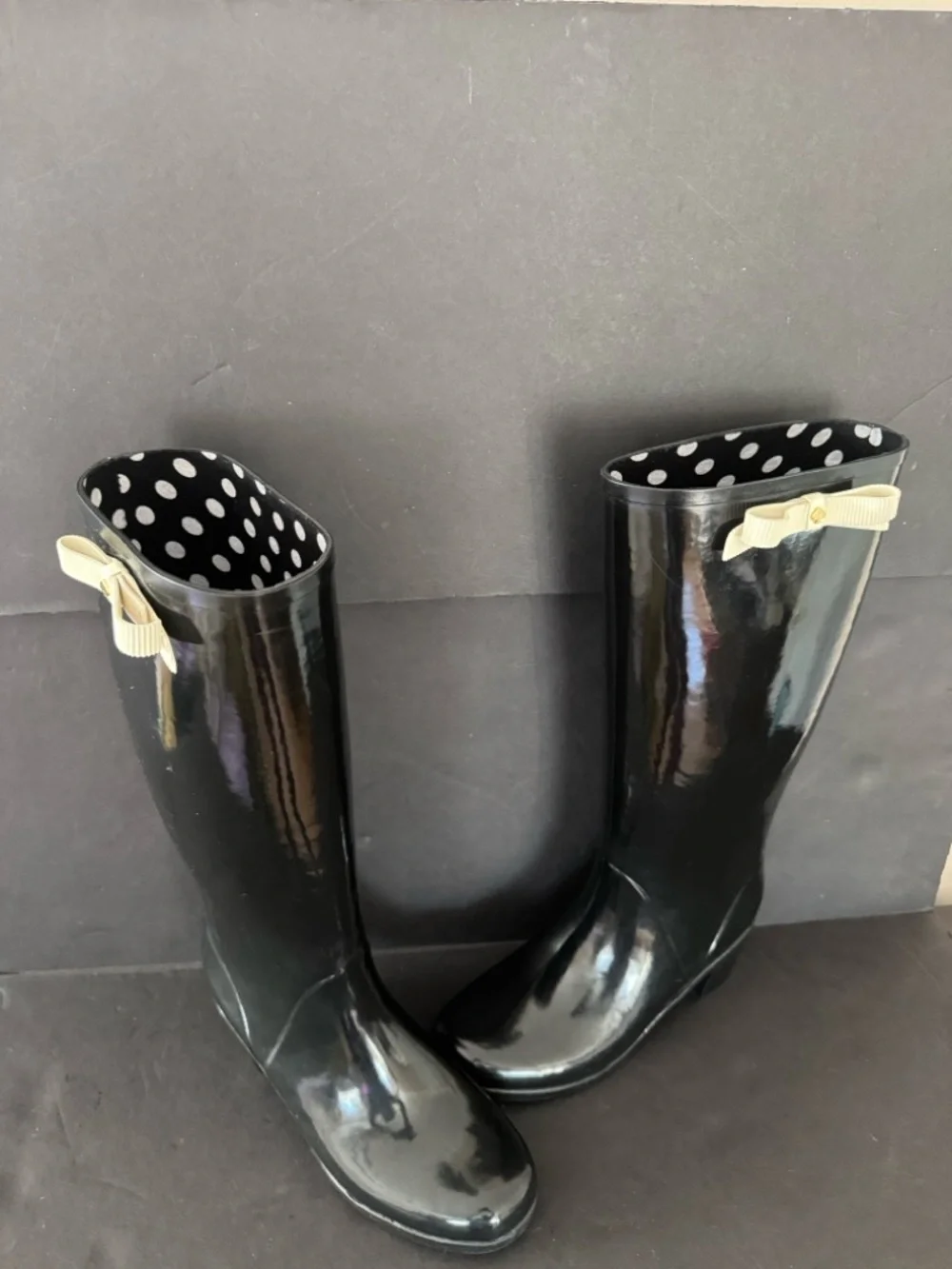 Kate Spade Romi Black Rubber Heeled Rain Boots